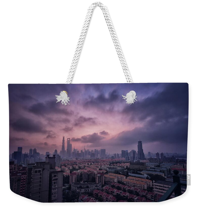 Tranquility Weekender Tote Bag featuring the photograph The Sunset Of Lujiazui Buildings by Adad