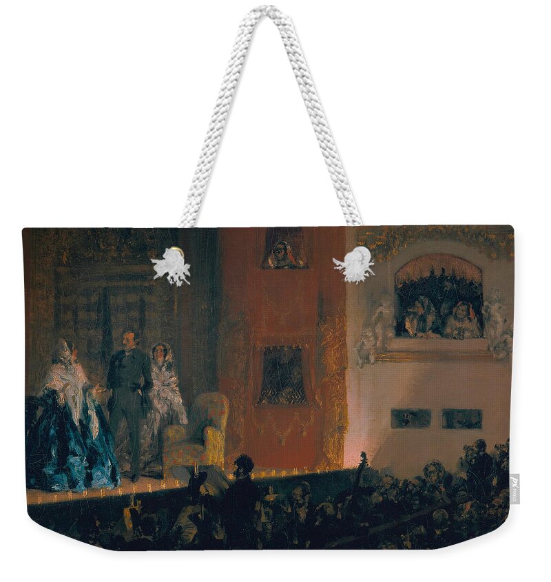 19th Century Art Weekender Tote Bag featuring the painting The Theatre du Gymnase by Adolph Menzel