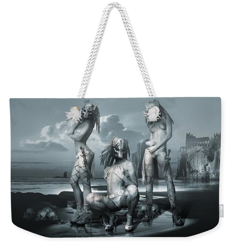 Surrealism Art Gothic Neosurrealism Goth Fantasy Landscape Artist Digital 3d Photography Matte Painting Computer Weekender Tote Bag featuring the digital art The three graces Gods and heroes series by George Grie