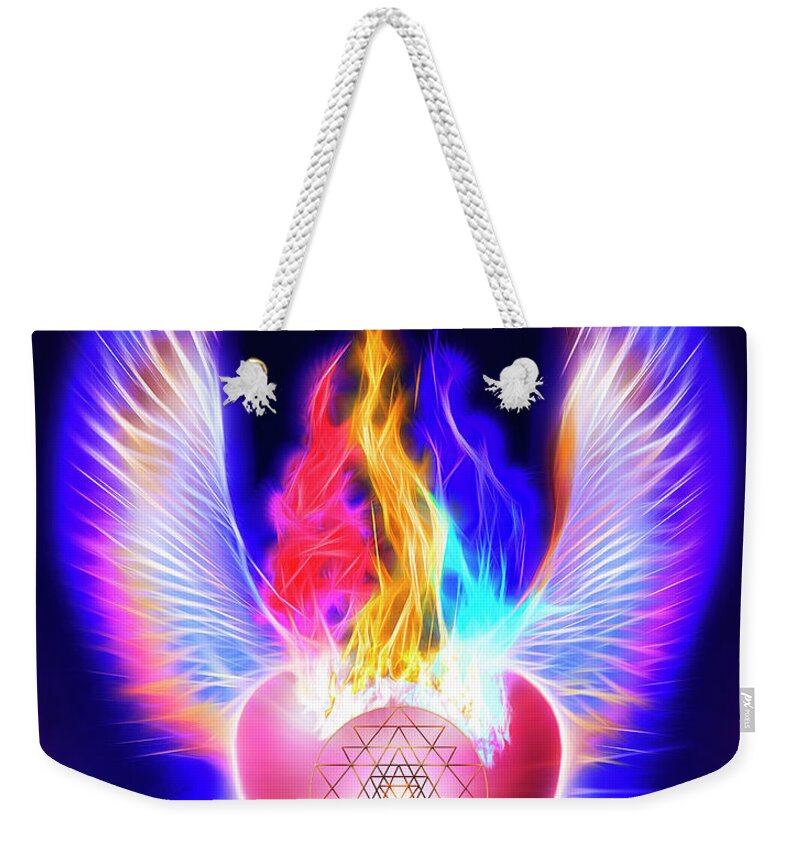 Threefold Flame Weekender Tote Bag featuring the digital art The Threefold Flame Of Power Wisdom and Love by Endre Balogh