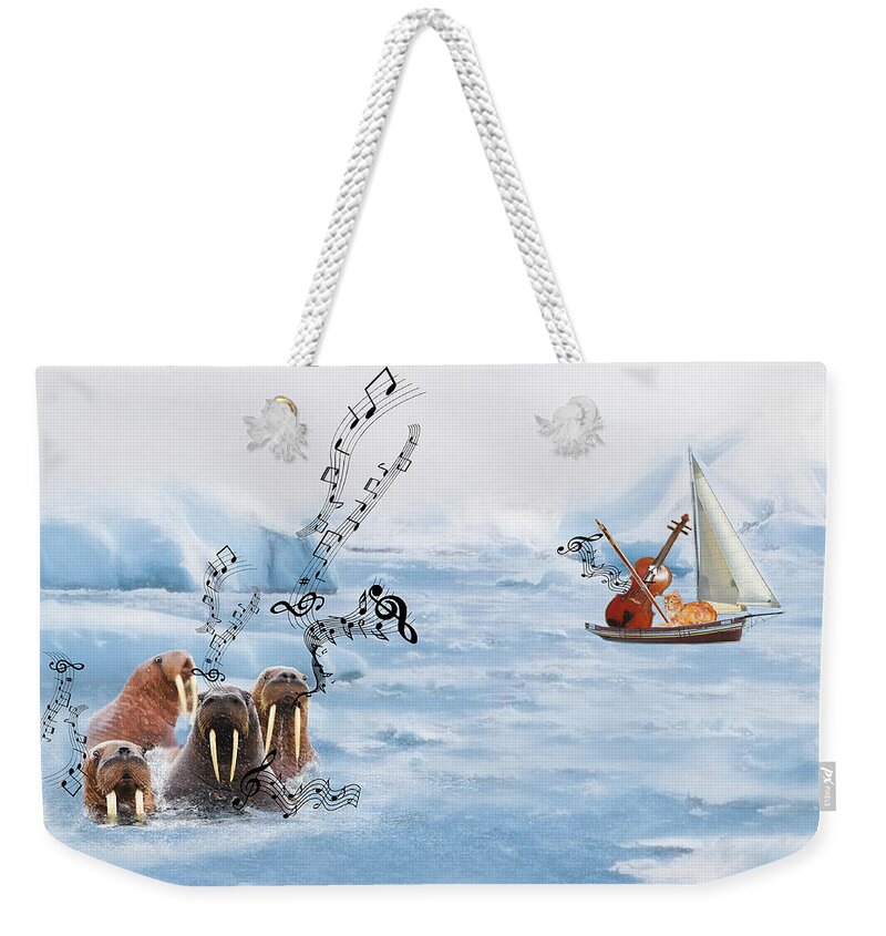 Walrus Weekender Tote Bag featuring the mixed media The Walrus Choir by Colleen Taylor