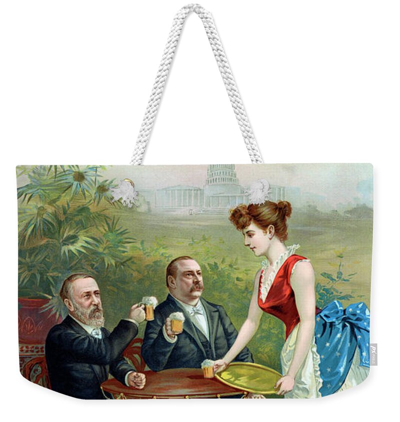 Beer Weekender Tote Bag featuring the painting The whole nation enjoys Jos Schlitz Brewing Cos' Milwaukee lager beer by Unknown