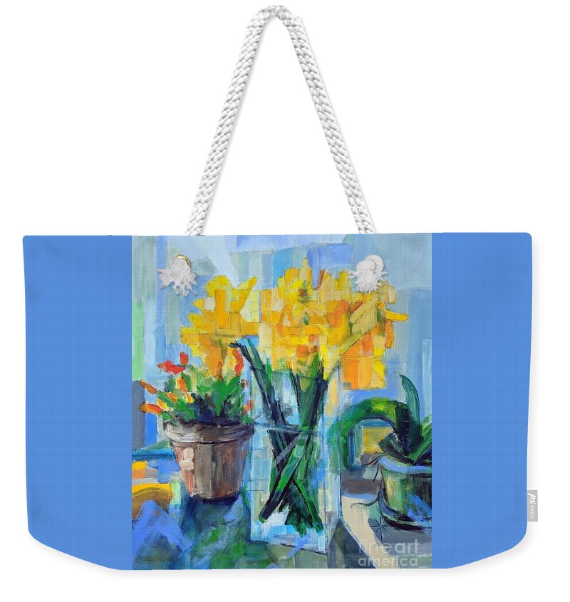 Sunny Weekender Tote Bag featuring the painting The Window Sill by Jodie Marie Anne Richardson Traugott     aka jm-ART