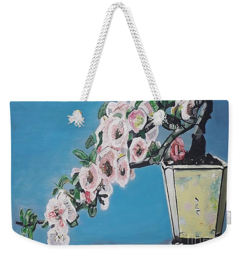 Flowers Weekender Tote Bag featuring the painting The Yellow Vase by Denise Morgan