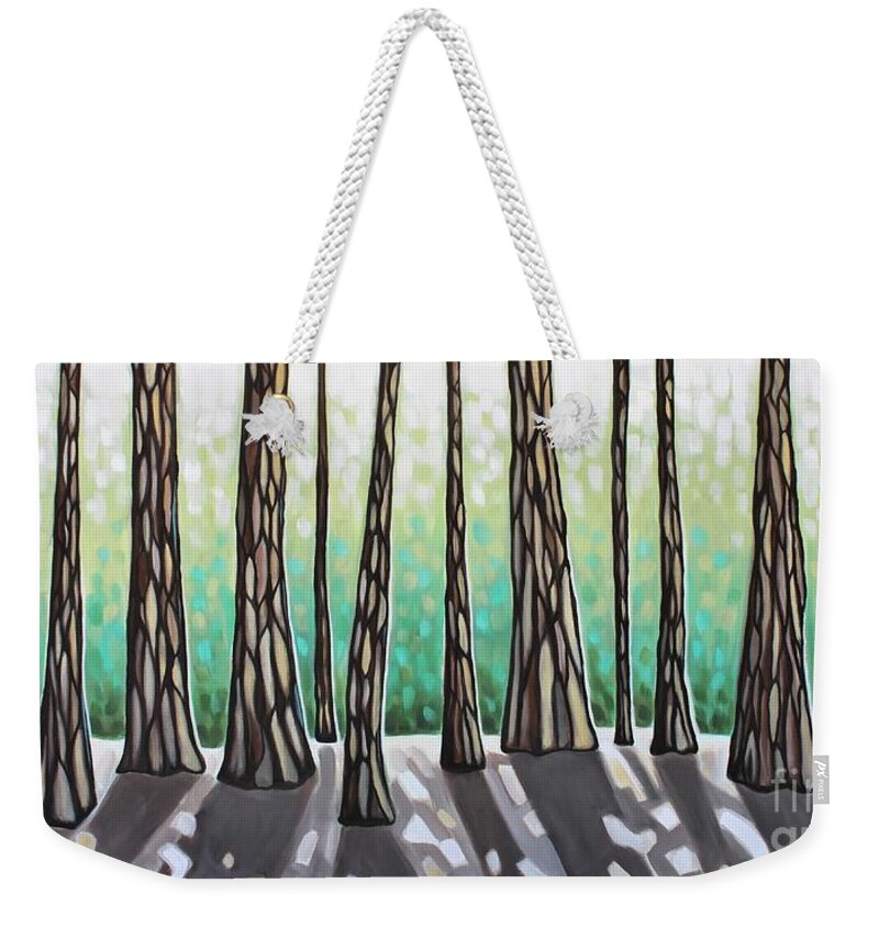 Stained Glass Weekender Tote Bag featuring the painting Beyond The Shadows by Elizabeth Robinette Tyndall