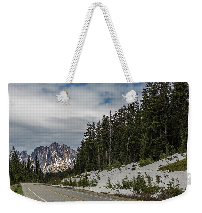Mountain Weekender Tote Bag featuring the photograph A mountain at the end of the road, North Cascades National Park, Washington by Julieta Belmont
