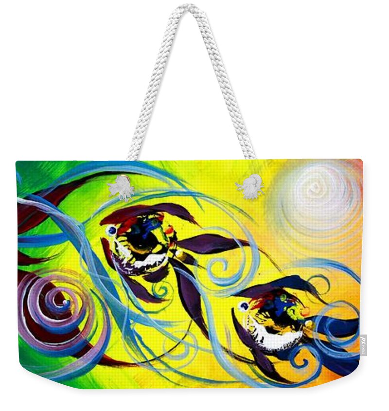 Fish Weekender Tote Bag featuring the painting They Follow for A While by J Vincent Scarpace