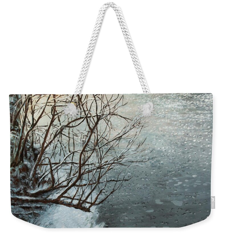 Winter Landscape Weekender Tote Bag featuring the painting Thin Ice by Hans Egil Saele