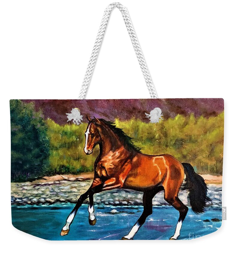 Thoroughbred Horse Weekender Tote Bag featuring the painting Thoroughbred Horse Oil Painting by Leland Castro