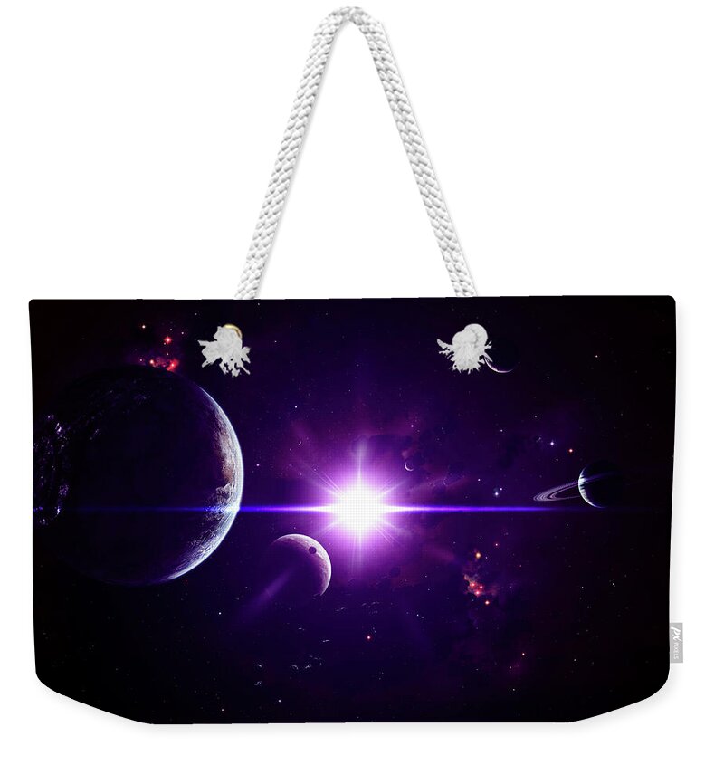 Purple Weekender Tote Bag featuring the digital art Though Jovian Planets May Be Composed by Stocktrek Images/kevin Lafin