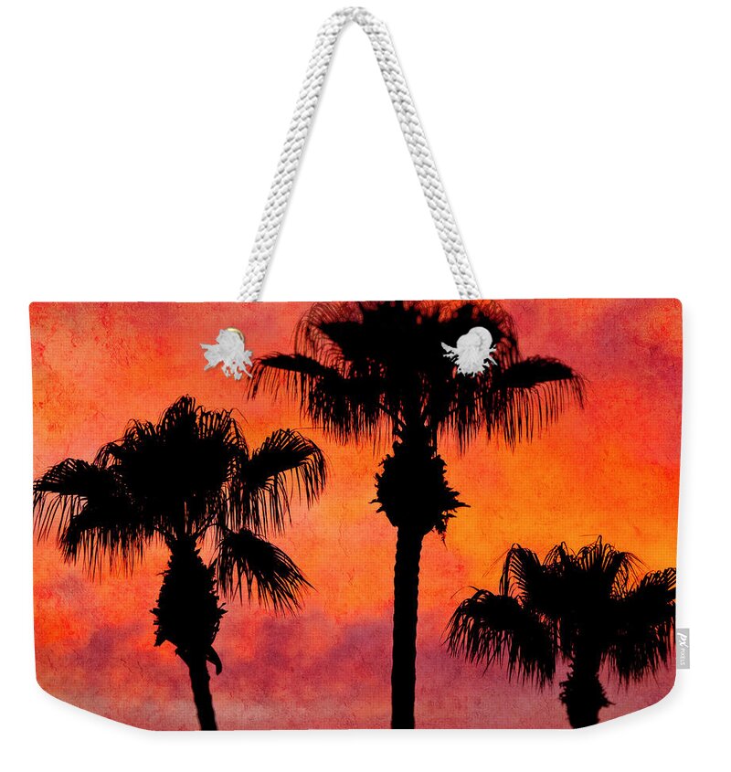 Palm Springs Weekender Tote Bag featuring the photograph Three Palms by Sandra Selle Rodriguez