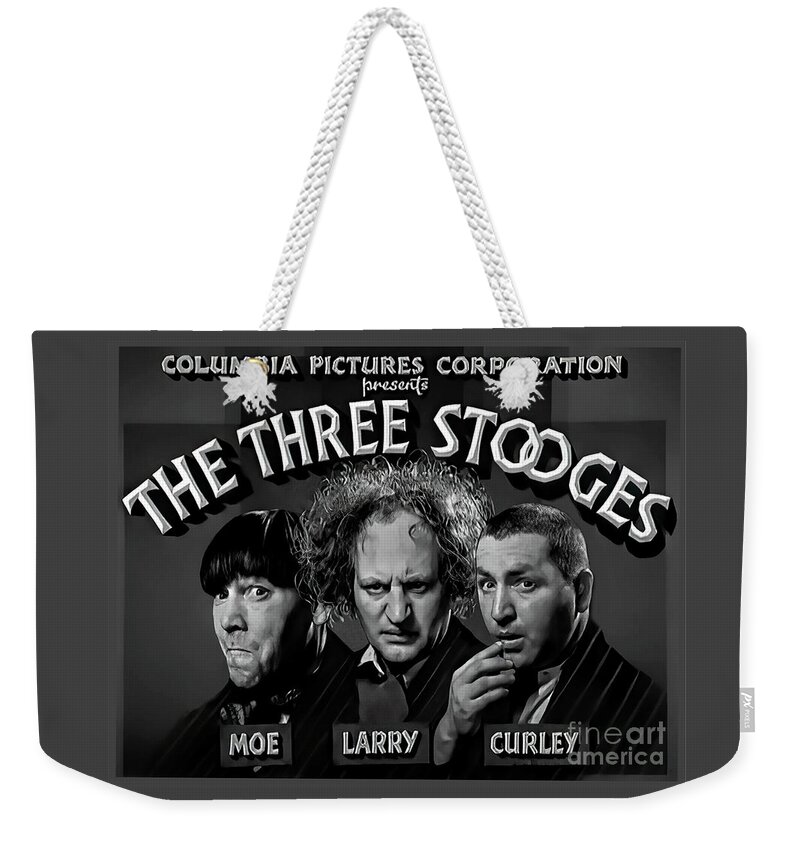 Three Stooges Weekender Tote Bag featuring the photograph Three Stooges Title Still - circa 1935 by Doc Braham
