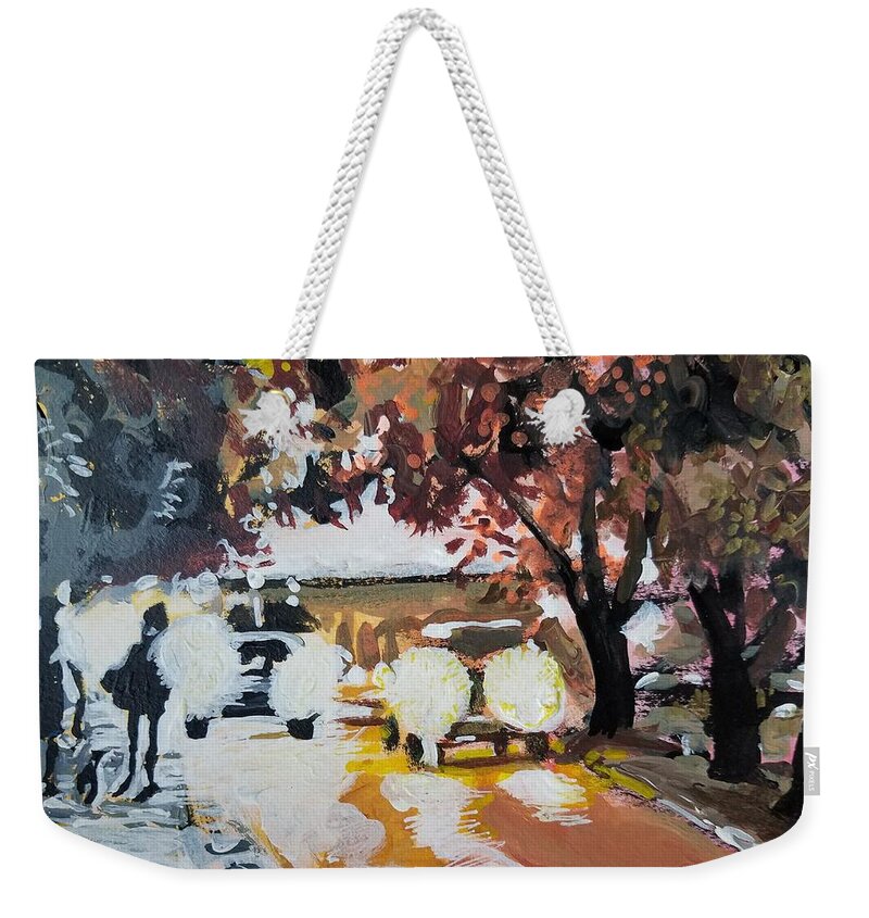 Road Weekender Tote Bag featuring the painting Early Morning Walk by Tilly Strauss