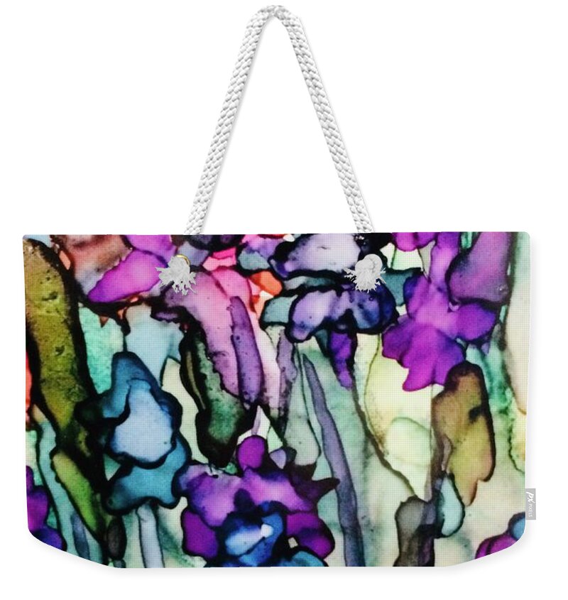 Abstract Weekender Tote Bag featuring the painting Through the Cracks by Tommy McDonell