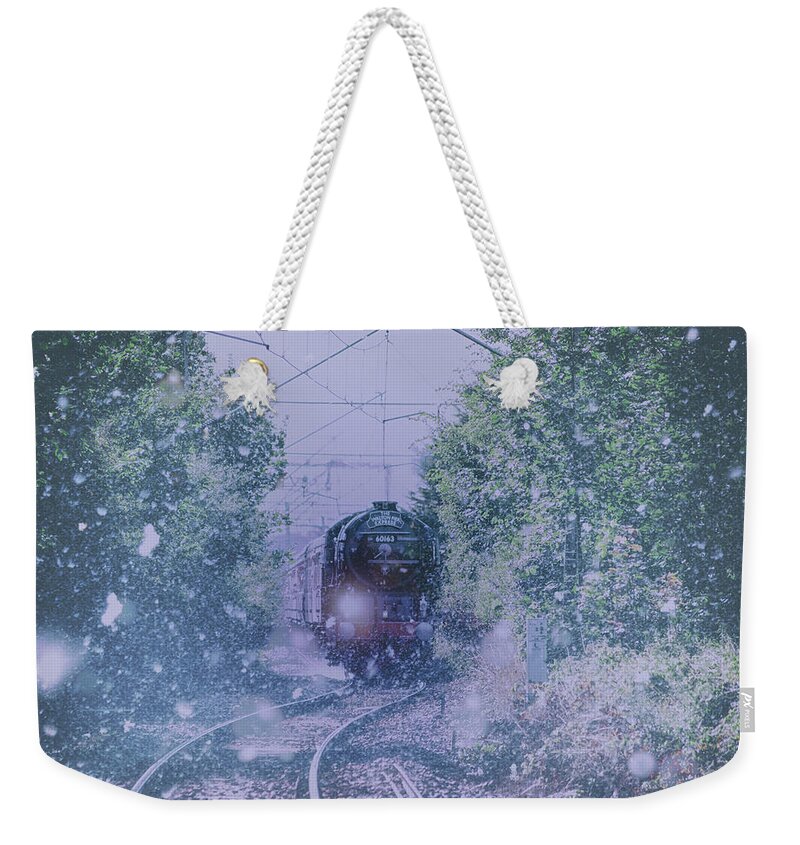 Train Weekender Tote Bag featuring the photograph Through the Snow by Martin Newman