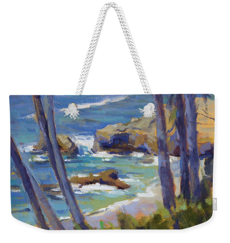 Rocks Weekender Tote Bag featuring the painting Through the Trees by Konnie Kim