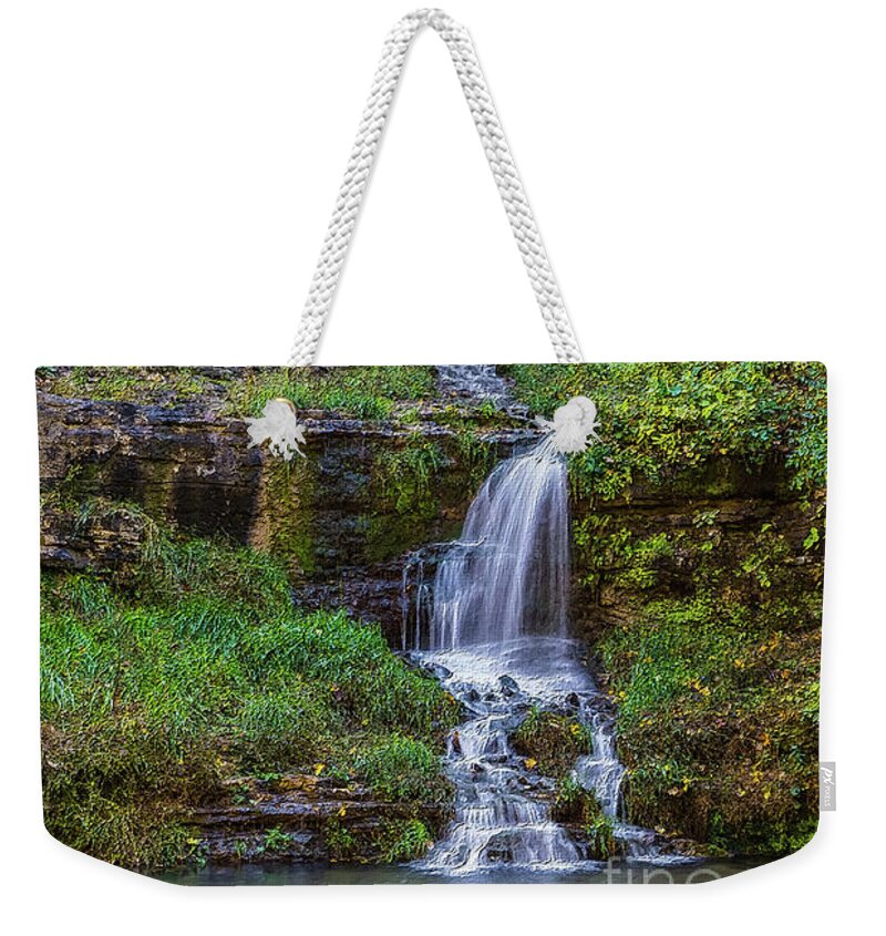 Ozarks Weekender Tote Bag featuring the mixed media Thunder Falls Painterly by Jennifer White