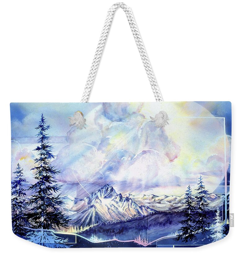 Landscape Weekender Tote Bag featuring the painting Thunderheads Over The Rockies by Connie Williams
