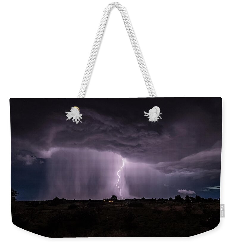 © 2019 Lou Novick All Rights Reversed Weekender Tote Bag featuring the photograph Thunderstorm #4 by Lou Novick