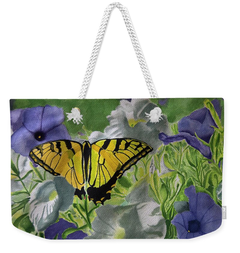 Tiger Swallowtail Weekender Tote Bag featuring the painting Tiger and Morning Glory by Wade Clark