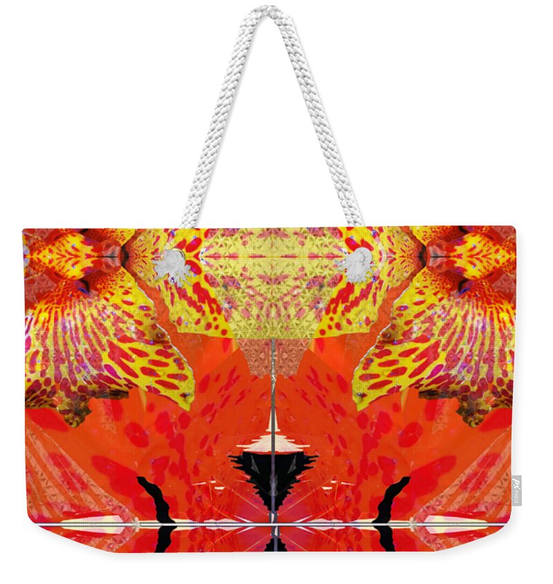Tiger Weekender Tote Bag featuring the digital art Tiger, Lilly, Tapestry, Pink, Yellow by Scott S Baker