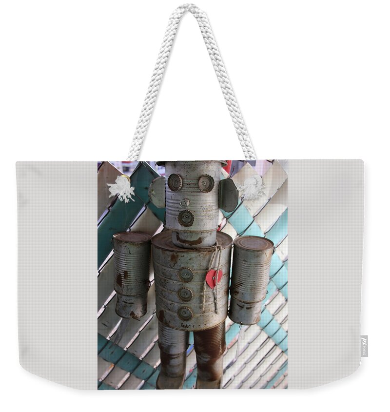Tin Weekender Tote Bag featuring the photograph Tin Can Man by Laura Smith