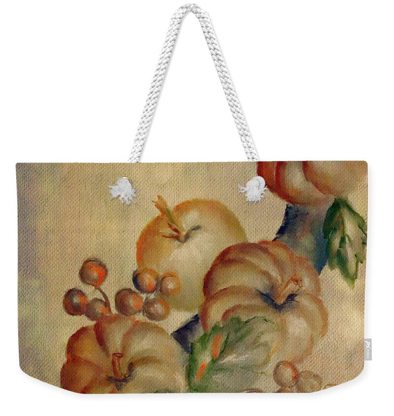 Pumpkin Weekender Tote Bag featuring the digital art Tiny Pumpkins by Lois Bryan