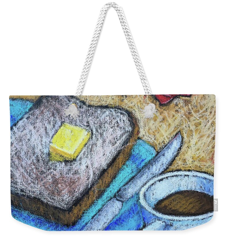 Still Life Weekender Tote Bag featuring the painting Toast and Roses by Karla Beatty