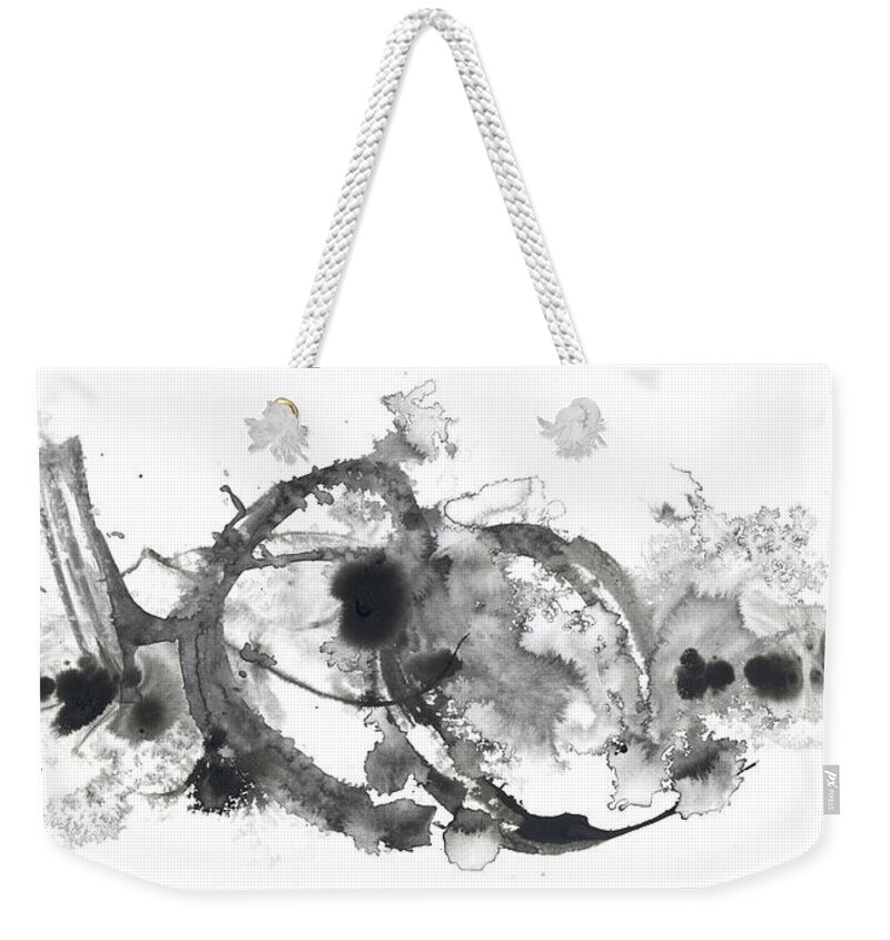 Ink Weekender Tote Bag featuring the painting Together - Black and White Abstract Ink Painting by Modern Abstract