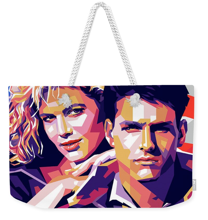Tom Cruise Weekender Tote Bag featuring the digital art Tom Cruise and Kelly McGillis by Stars on Art