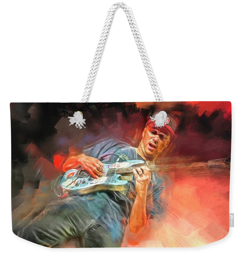 Tom Morello Weekender Tote Bag featuring the mixed media Tom Morello Guitarist by Mal Bray