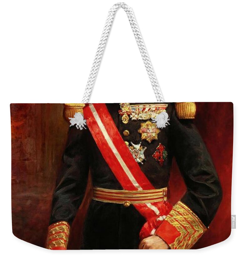 Alfonso Xiii Of Spain Weekender Tote Bag featuring the painting Tomas Martin y Rebello / 'Alfonso XIII of Spain', 1915, Oleo sobre lienzo. TOMAS MARTIN Y REGELLO. by Tomas Martin y Rebello -20th cent -