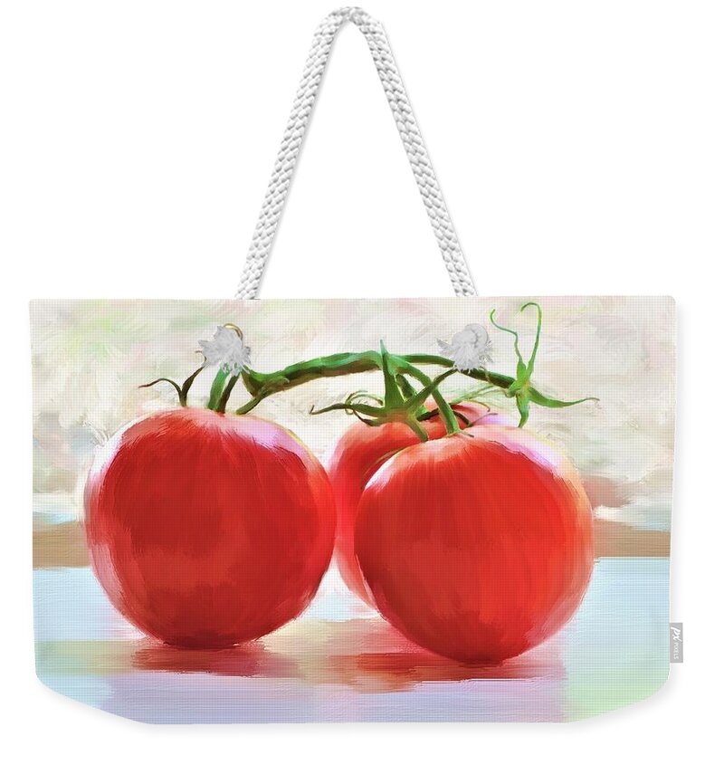 Still Life Weekender Tote Bag featuring the painting Tomato Gossip by Diane Chandler