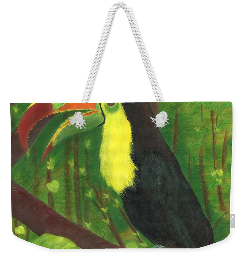 Toucan Weekender Tote Bag featuring the painting Toot Toot Toucan by Elizabeth Mauldin