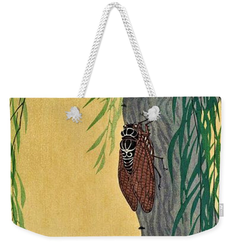 Ohara Weekender Tote Bag featuring the painting Top Quality Art - CICADA by Ohara Koson