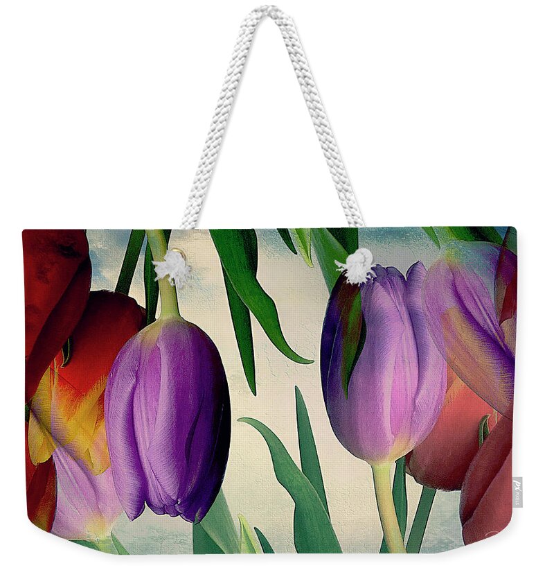 Tulips Weekender Tote Bag featuring the photograph Topsy Turvy Tulips by Rene Crystal