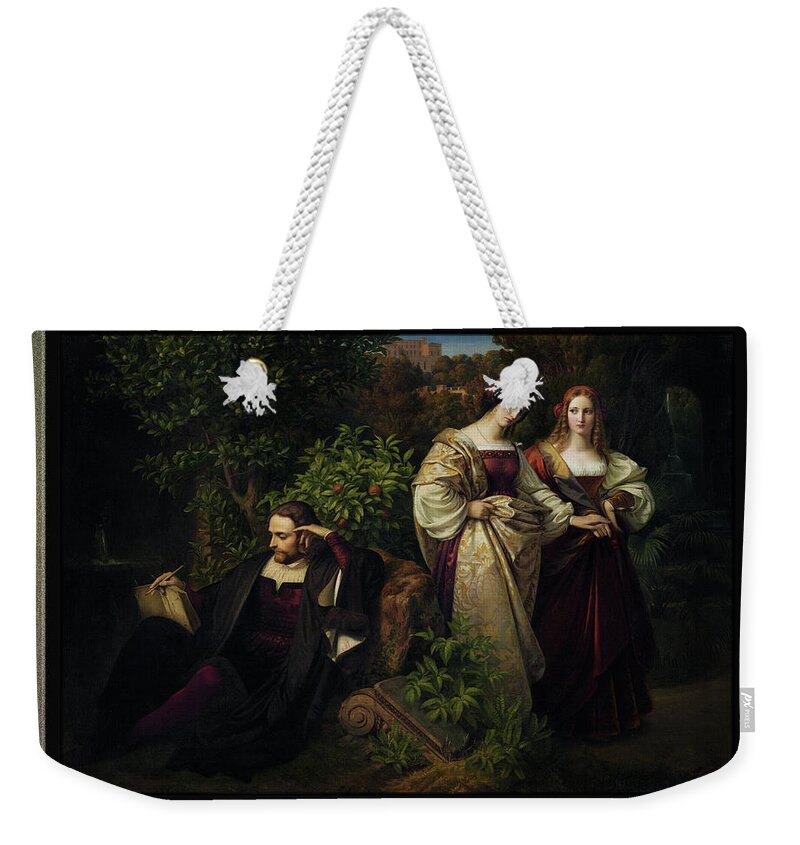 Torquato Tasso Weekender Tote Bag featuring the painting Torquato Tasso and the Two Leonores by Karl Ferdinand Sohn by Rolando Burbon
