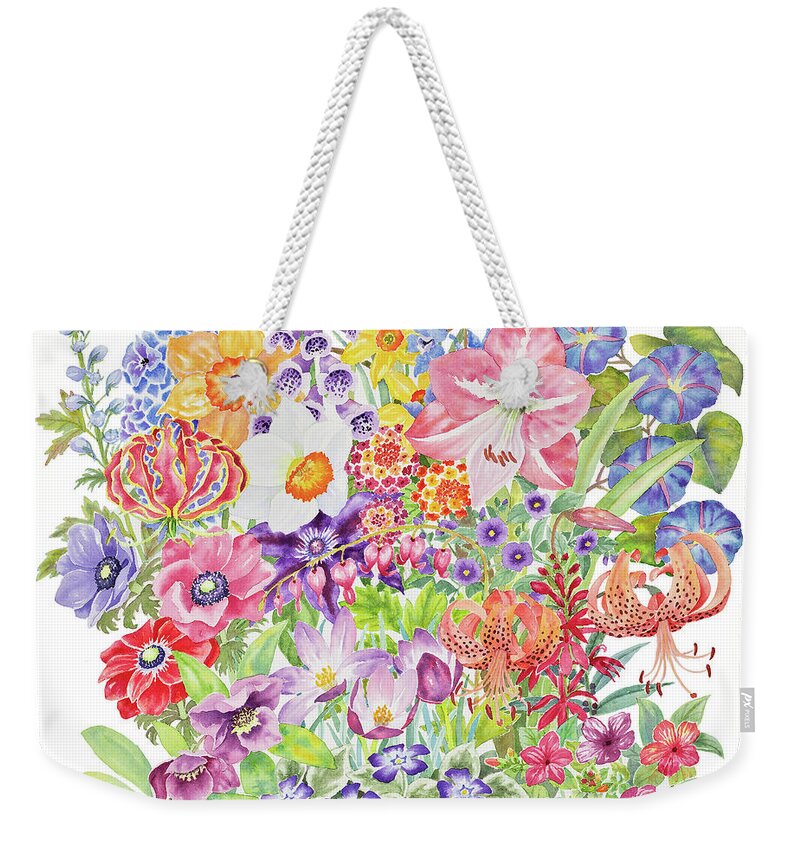 Floral Weekender Tote Bag featuring the painting Toxic Tango IV Fateful Flowers by Lucy Arnold