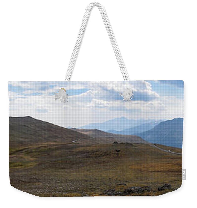 Mountain Weekender Tote Bag featuring the photograph Trail Ridge Road Arctic Panorama by Nicole Lloyd