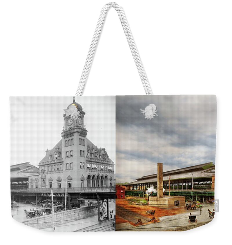 Richmond Weekender Tote Bag featuring the photograph Train Station - Richmond VA - The Main Street Station 1905 - Side by Side by Mike Savad