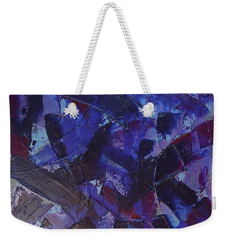 Blue Weekender Tote Bag featuring the painting Transitions with Blue and Magenta by Dean Triolo