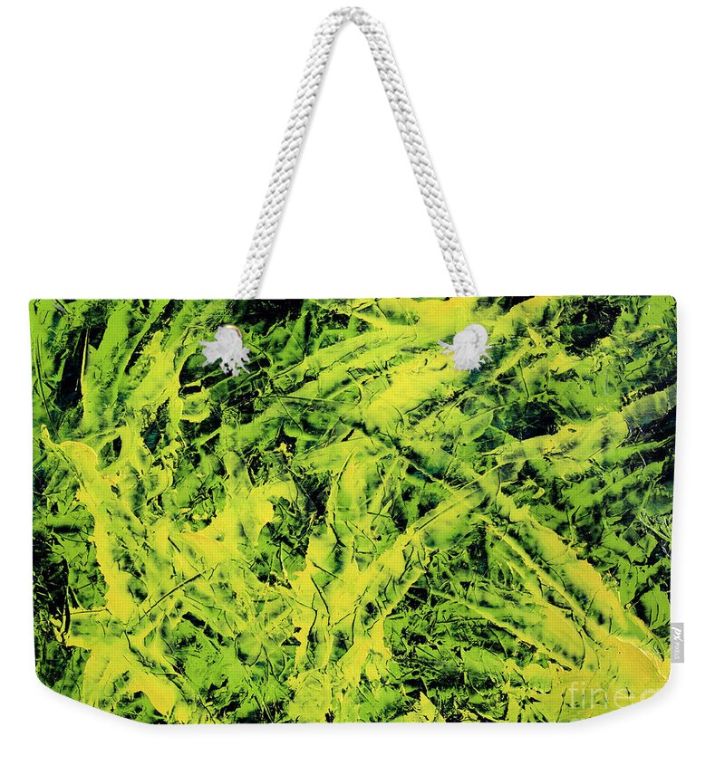 Abstract Weekender Tote Bag featuring the painting Transitions with Yellow, Green and Blue by Dean Triolo
