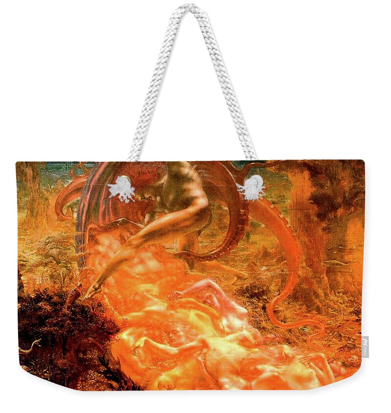 Jean Delville Weekender Tote Bag featuring the painting Treasures of Satan by Jean Delville