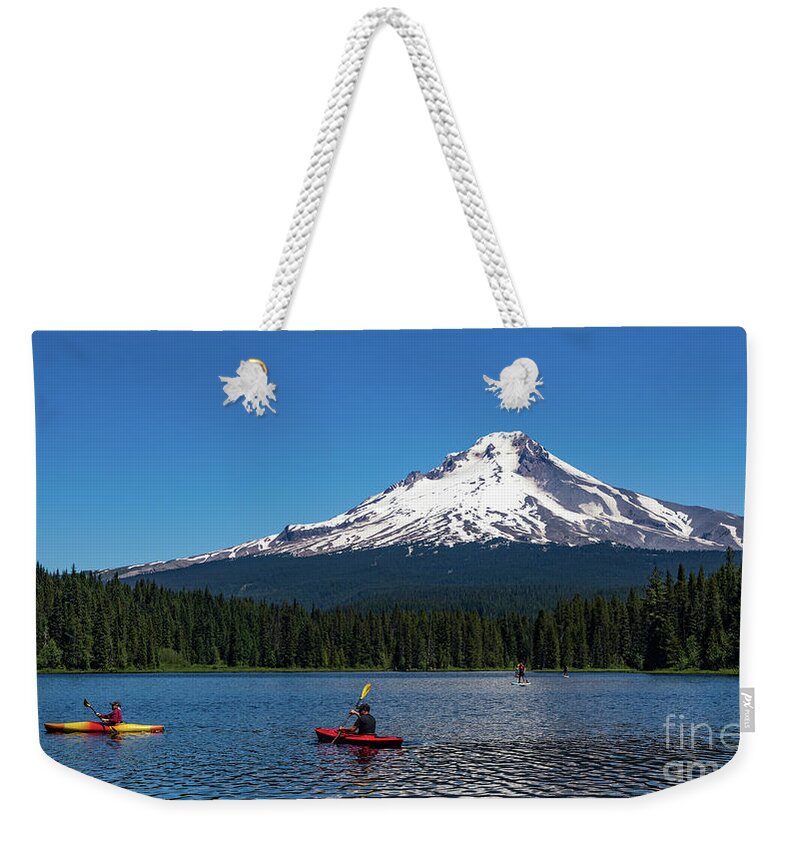 Trillium Lake Weekender Tote Bag featuring the photograph Trillium Lake And Mount Hood by Doug Sturgess