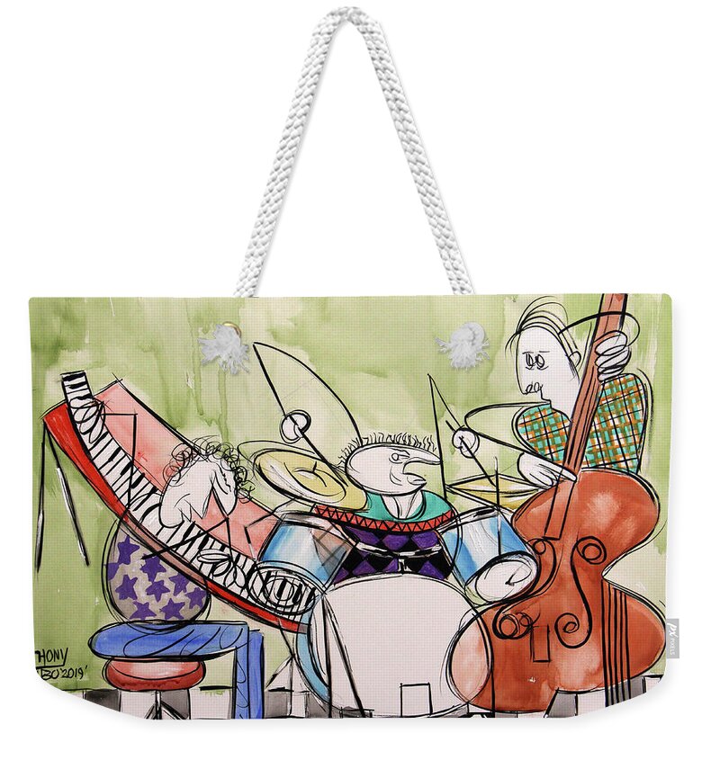 Music Weekender Tote Bag featuring the painting Trio by Anthony Falbo