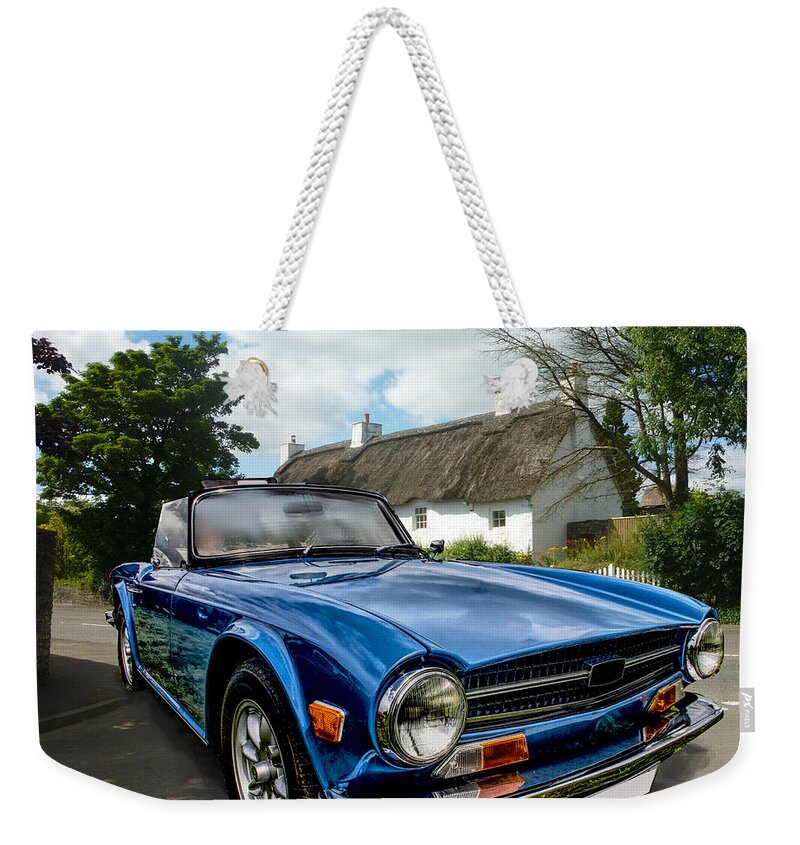 British Weekender Tote Bag featuring the digital art Triumph TR6 by Peter Leech
