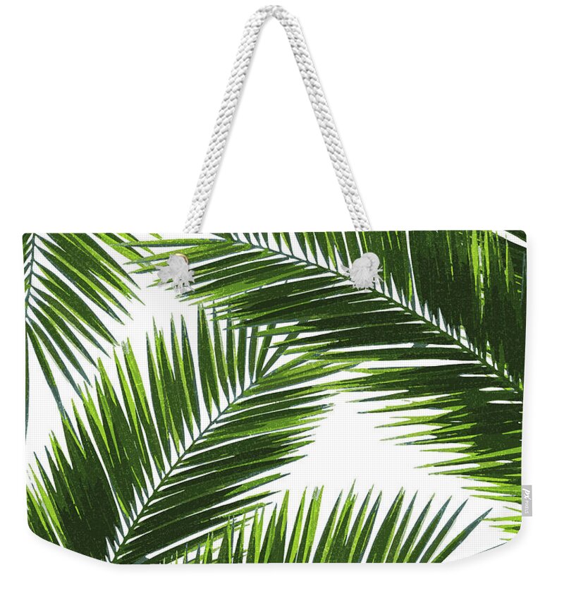 Tropical Palm Leaf Weekender Tote Bag featuring the mixed media Tropical Palm Leaf Pattern 1 - Tropical Wall Art - Summer Vibes - Modern, Minimal - Green by Studio Grafiikka