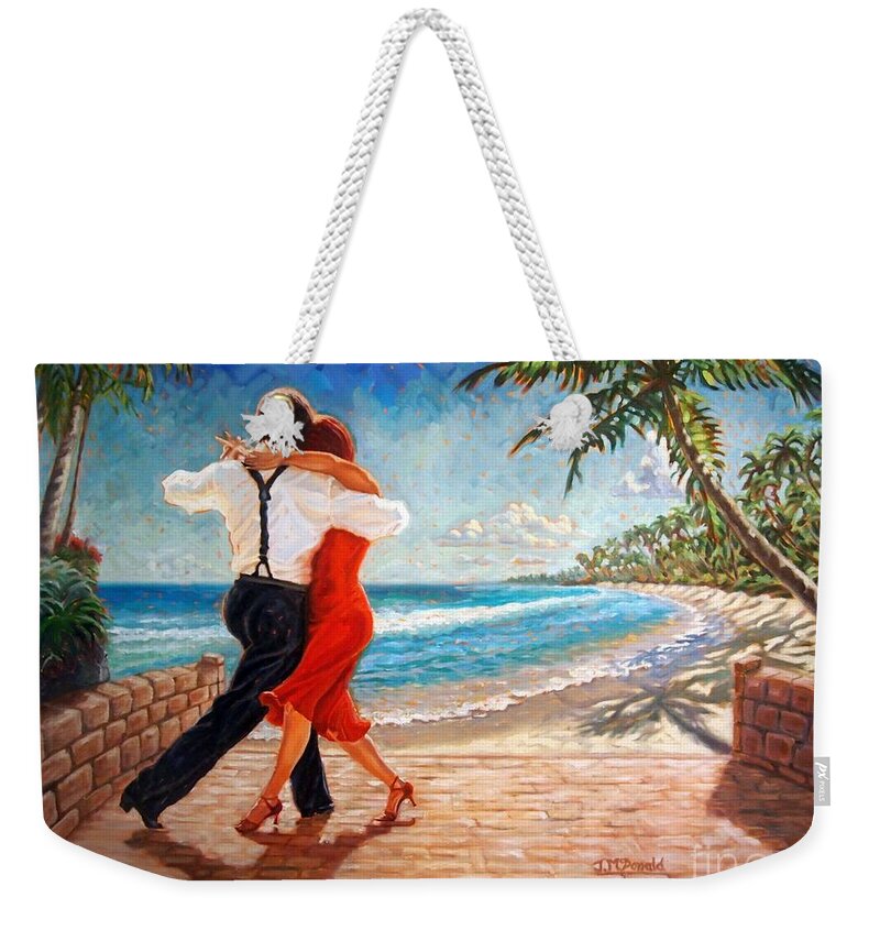 Tango Weekender Tote Bag featuring the painting Tropical Tango by Janet McDonald