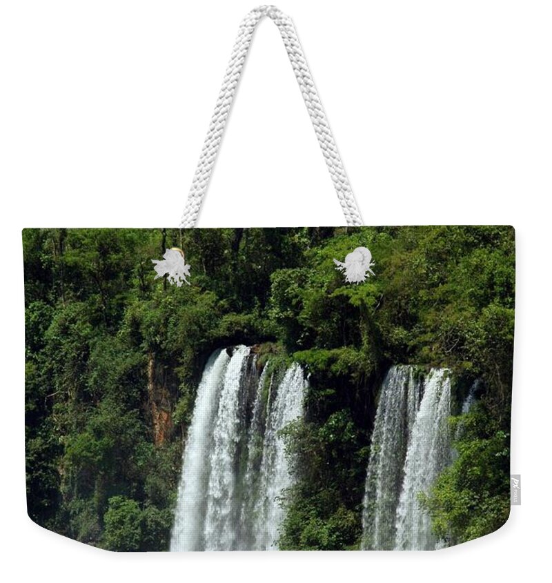 Tropical Rainforest Weekender Tote Bag featuring the photograph Tropical Waterfall by Rollingearth
