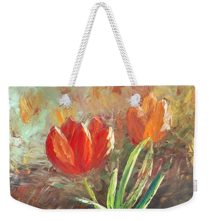 Tulips Weekender Tote Bag featuring the painting Tulips by Helian Cornwell